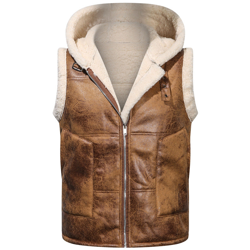Men's sleeveless teddy-lined hooded vest in shearling look Mune Fashion