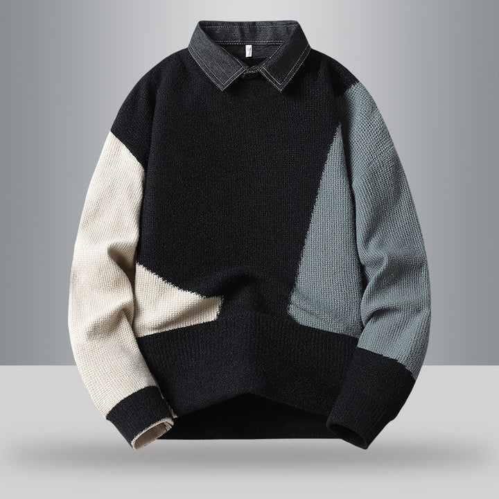 Men's Stylish Knit Sweater with Shirt Collar Mune Fashion