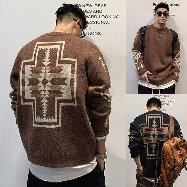 Men's Fashionable Chunky Knitted Sweater with Geometric Pattern Mune Fashion