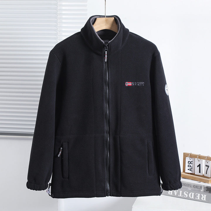 Men's fleece outdoor jacket with stand-up collar, full-length zipper, and elastic cuffs Mune Fashion
