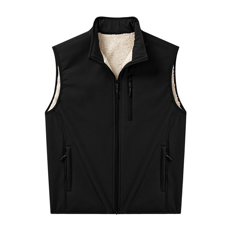 Men's Sherpa-lined softshell vest with stand-up collar and zippered pockets Mune Fashion
