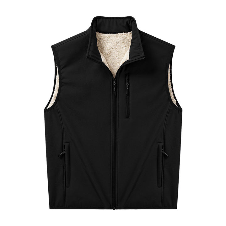 Men's Sherpa-lined softshell vest with stand-up collar and zippered pockets Mune Fashion