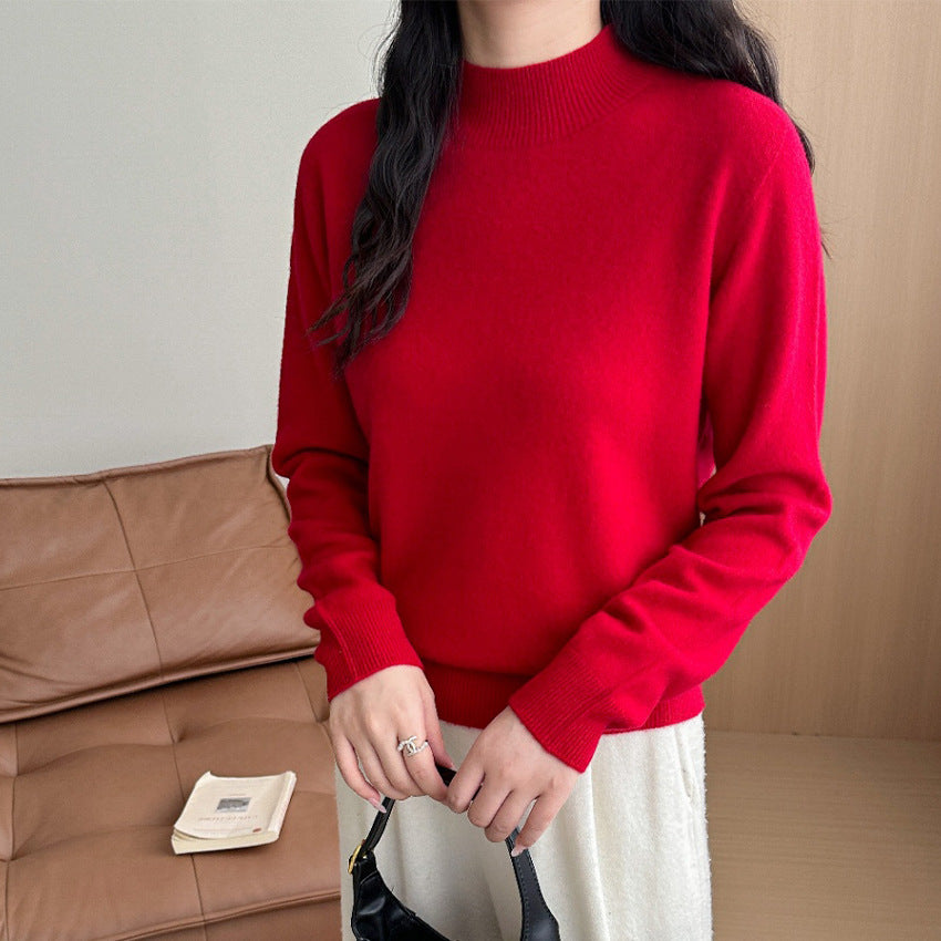 Women's Fine Fine Knit Sweater with Short Stand-Up Collar and Cashmere Look Mune Fashion