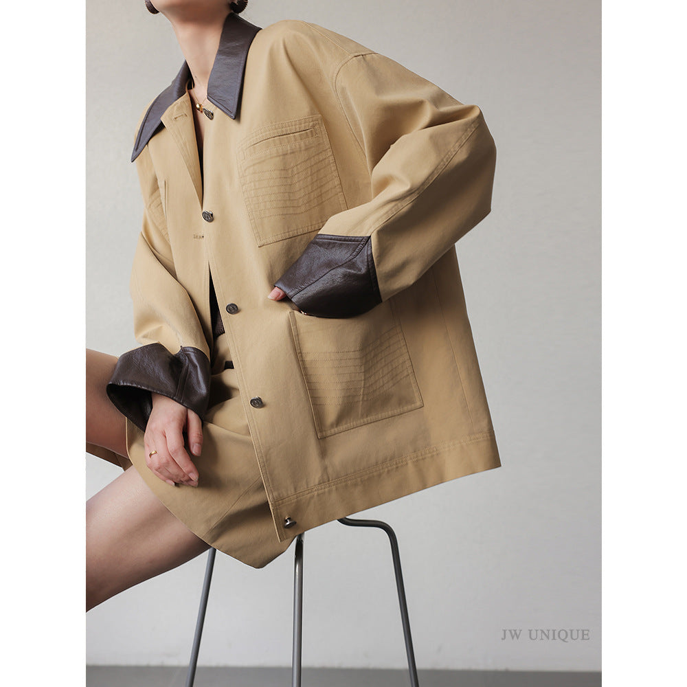 Women's Fashionable Transitional Jacket with Leather Accents Mune Fashion