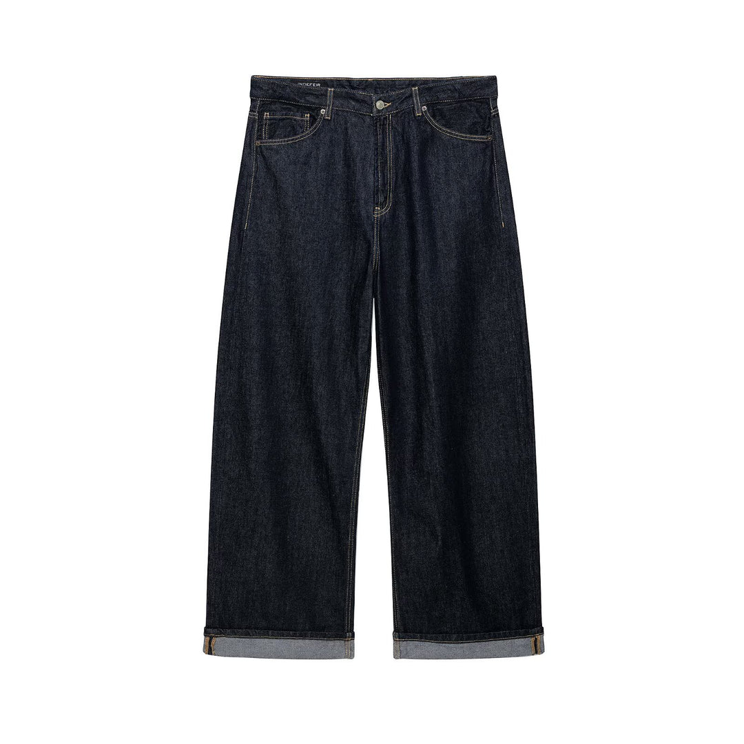 Women's Wide-Cut High-Waist Jeans made of Raw Denim with Cuffed Hem Mune Fashion