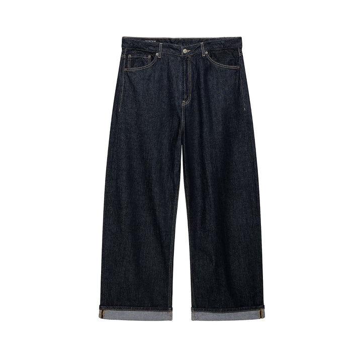 Women's Wide-Cut High-Waist Jeans made of Raw Denim with Cuffed Hem Mune Fashion