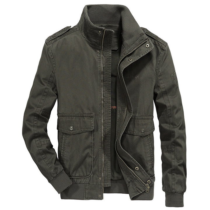 Men's Vintage Canvas Blouson with high closing stand-up collar and mounted flap pockets Mune Fashion