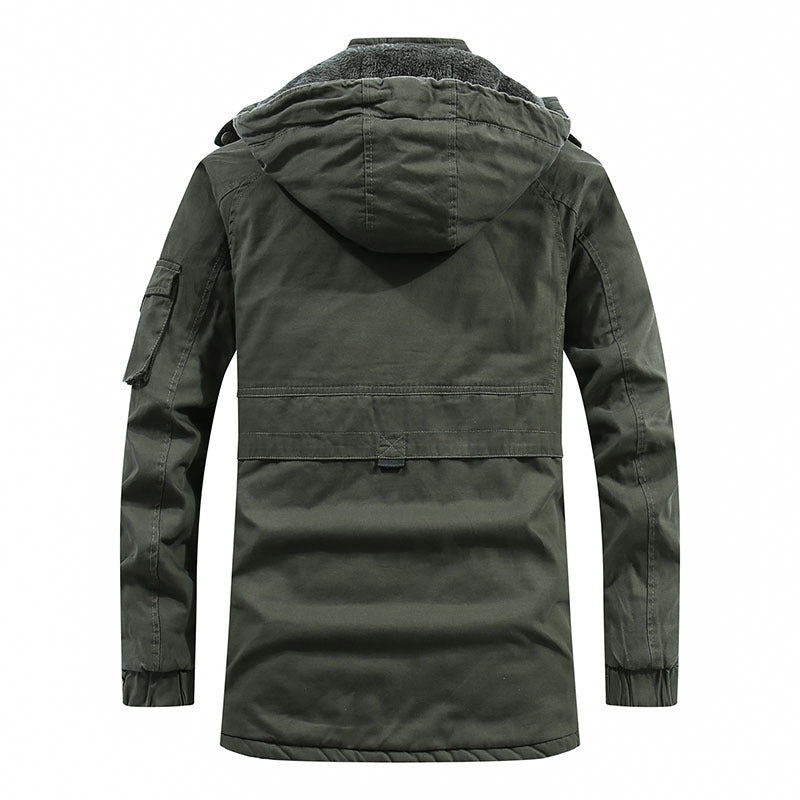 Men's Outdoor Canvas Parka with Removable Hood, Warm Teddy Fleece Lining and Concealed Two-Way Zipper Mune Fashion