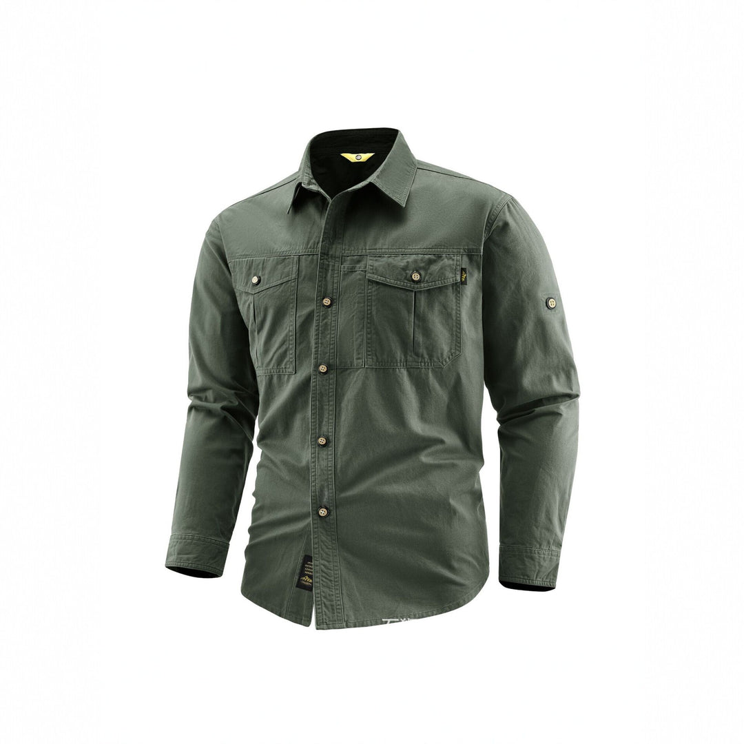 Men's Canvas Overshirt in Field Style with Chest Flaps and Full Button Placket Mune Fashion