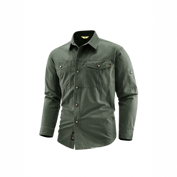 Men's Canvas Overshirt in Field Style with Chest Flaps and Full Button Placket Mune Fashion