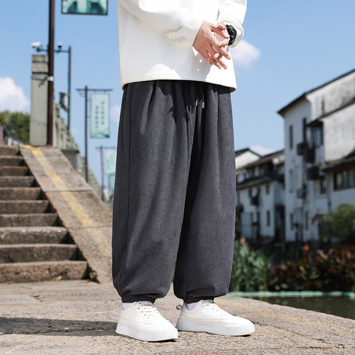 Men's Wide Cord Lounge Pants with Drawstring, Ribbed Cord Structure and Elastic Cuffs Mune Fashion