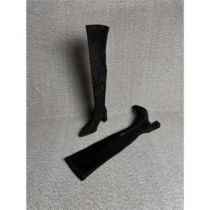 Ladies Over-the-knee Boots with pointed toe, elastic shaft and sculpted block heel Mune Fashion