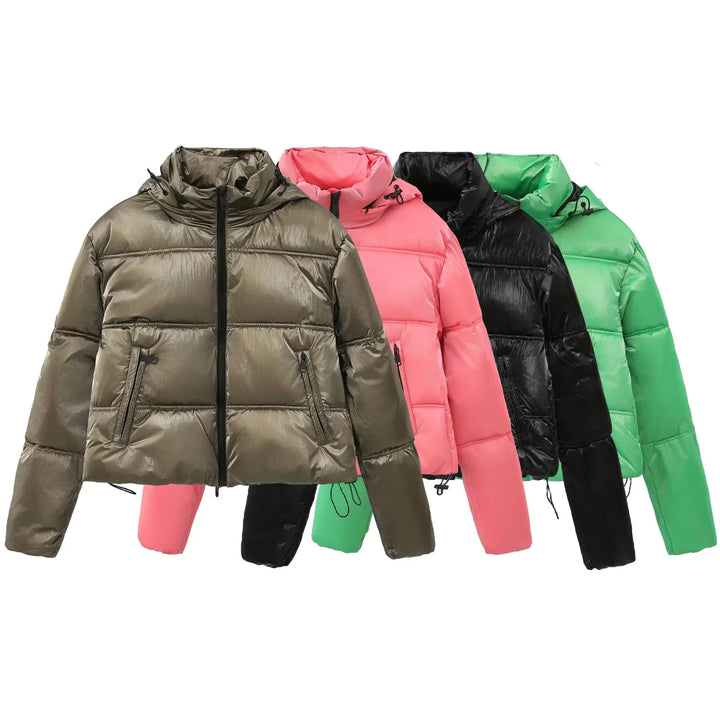 Women nan cropped quilted down-look jacket with hood and drawstring hem Mune Fashion