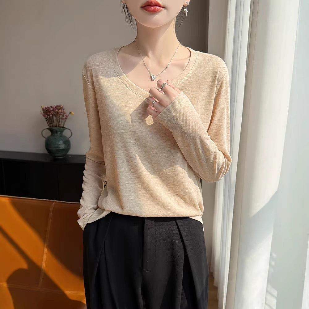 Ladies Lightweight V-Neck Fine Knit Long Sleeve Mune Fashion