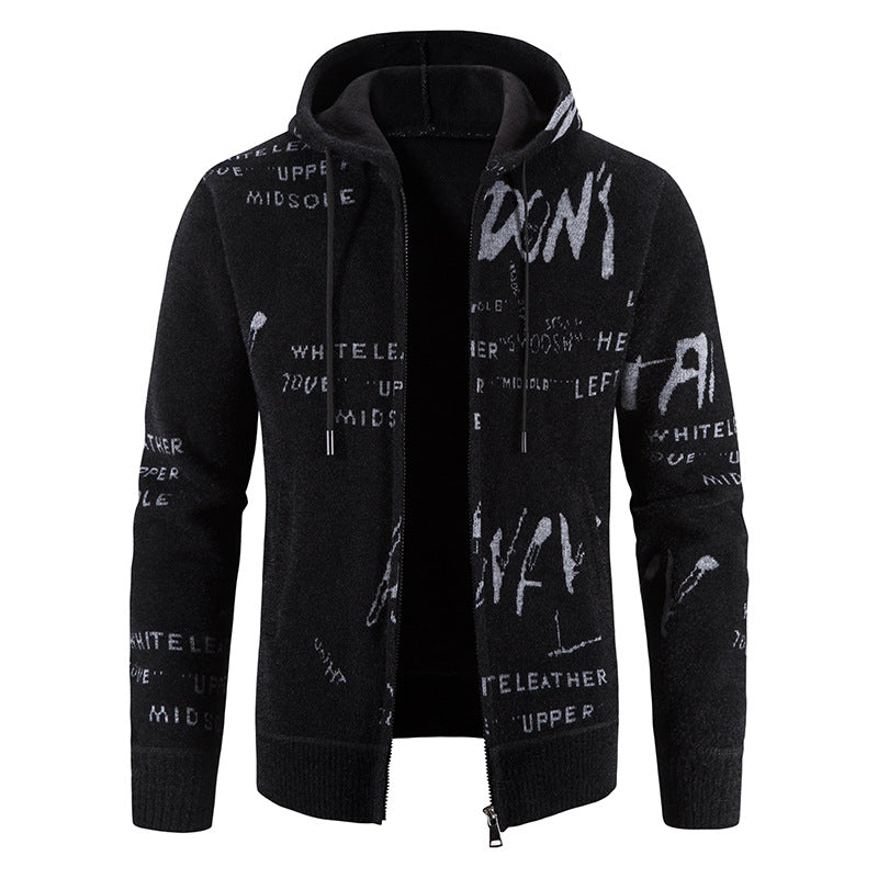 Men's knitted hooded jacket with full-length zipper, graphic all-over print, and side pockets Mune Fashion