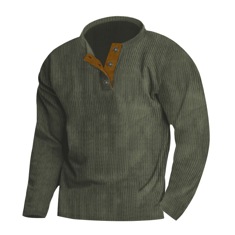 Men's ribbed Henley pullover with short button collar and contrasting velour trim Mune Fashion