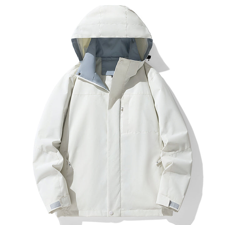 Men's waterproof three-layer outdoor jacket with hood, breathable mesh lining, and adjustable cuffs Mune Fashion