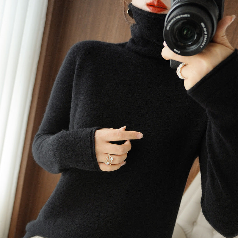 Women's Soft Roll Neck Sweater in Cashmere-Look with Thumb Hole and Fitted Silhouette Mune Fashion