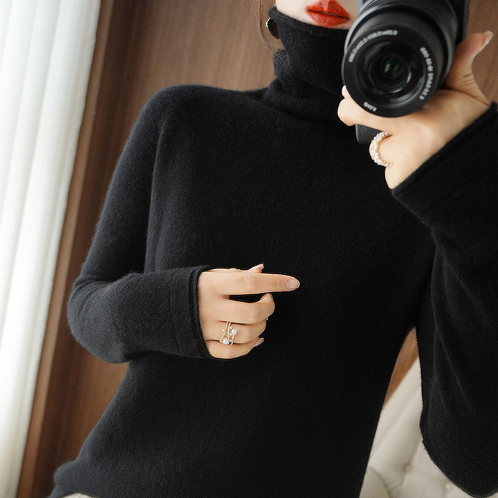 Women's Soft Roll Neck Sweater in Cashmere-Look with Thumb Hole and Fitted Silhouette Mune Fashion