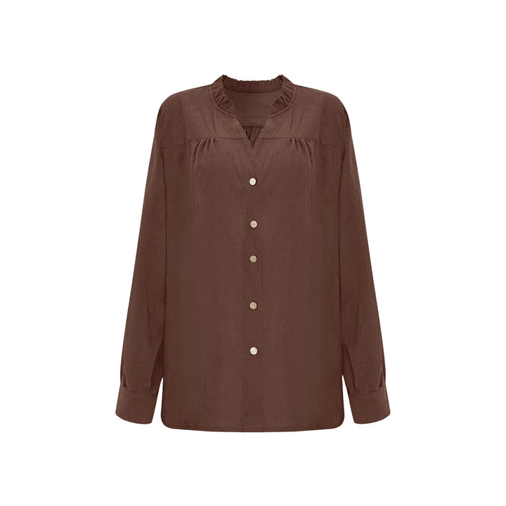 Women's blouse with V-neck, gathered shoulder yoke and balloon sleeves Mune Fashion