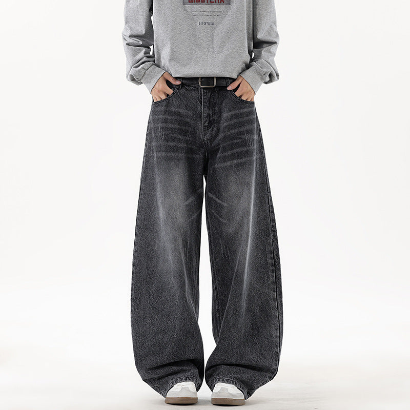 Men's Relaxed Wide-Leg Denim Pants with Extra Wide Leg and Vintage Fade Mune Fashion
