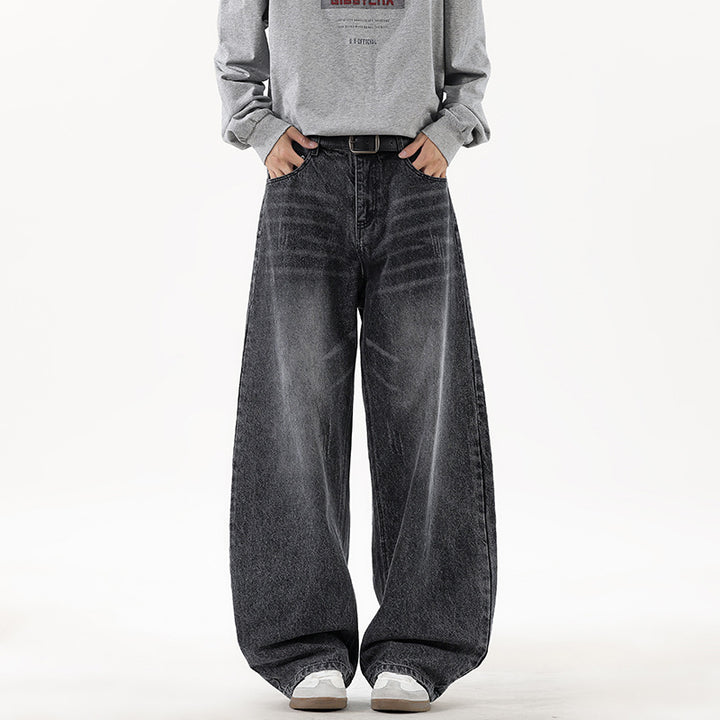 Men's Relaxed Wide-Leg Denim Pants with Extra Wide Leg and Vintage Fade Mune Fashion
