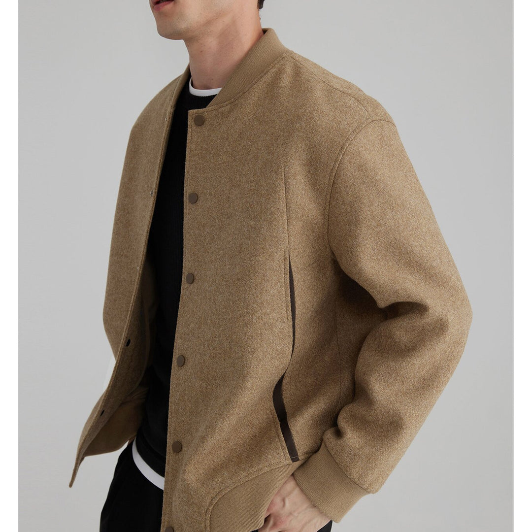 Men's wool bomber jacket with ribbed cuffs and concealed snap buttons Mune Fashion