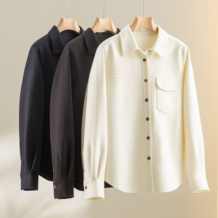 Ladies' shirt blouse made of textured viscose with breast pocket and classic collar Mune Fashion