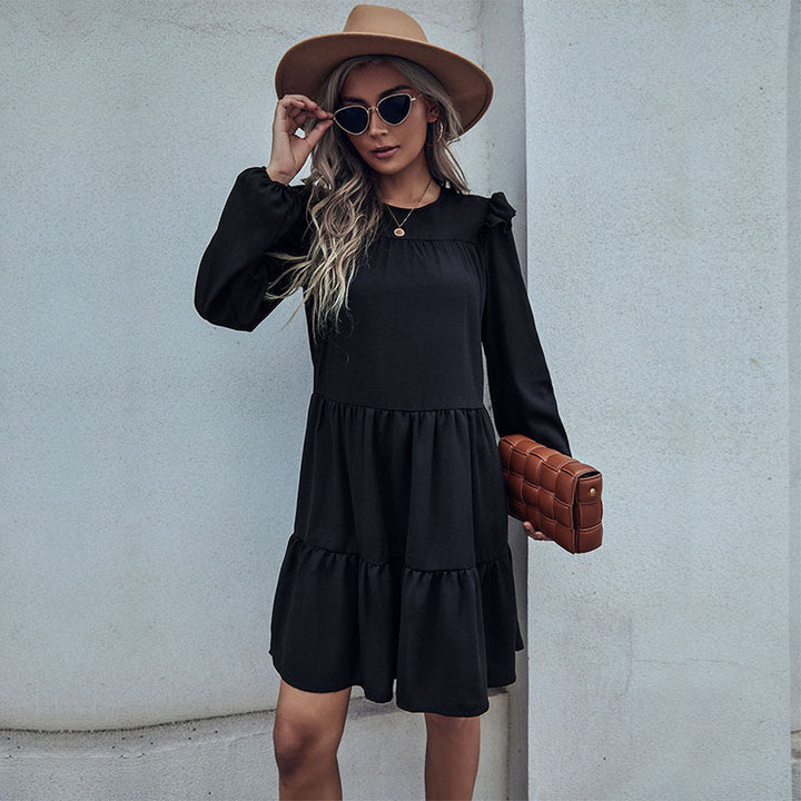Ladies A-line tiered dress with long sleeves and delicate frills Mune Fashion