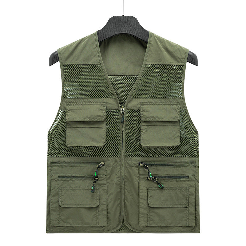 Men's Lightweight Mesh Utility Vest with many zipper and flap pockets for outdoor and photography Mune Fashion