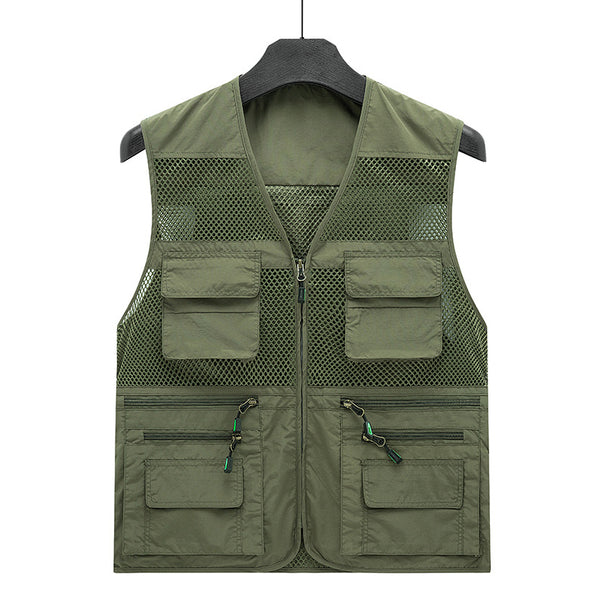 Men's Lightweight Mesh Utility Vest with many zipper and flap pockets for outdoor and photography Mune Fashion