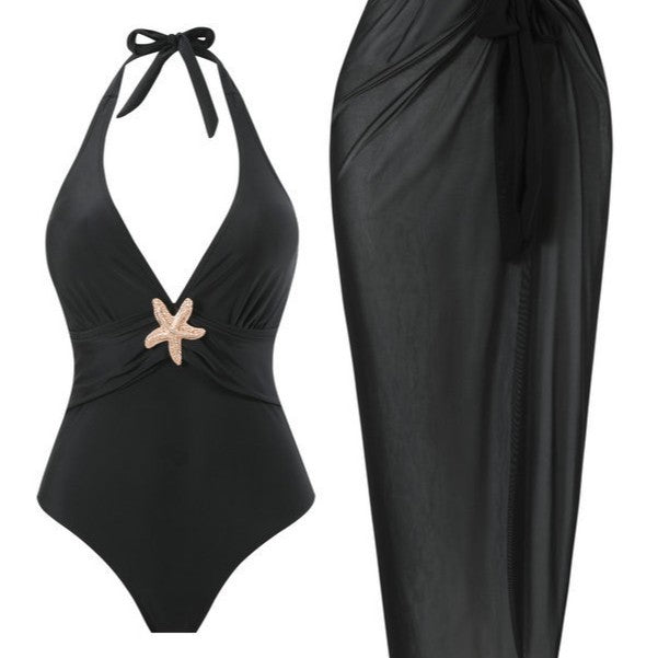 Women's Halterneck Swimwear with Transparent Pareo Mune Fashion