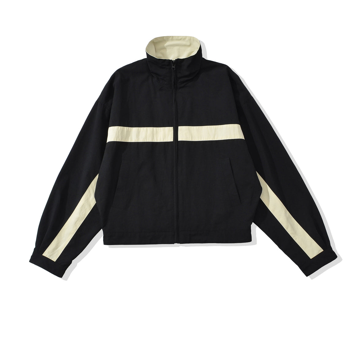 Women Cropped Oversize Training Jacket with Stand-up Collar and Contrast Stripes Mune Fashion