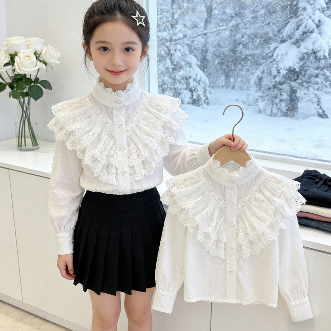 Girls elegant ruffled blouse with fine details Mune Fashion