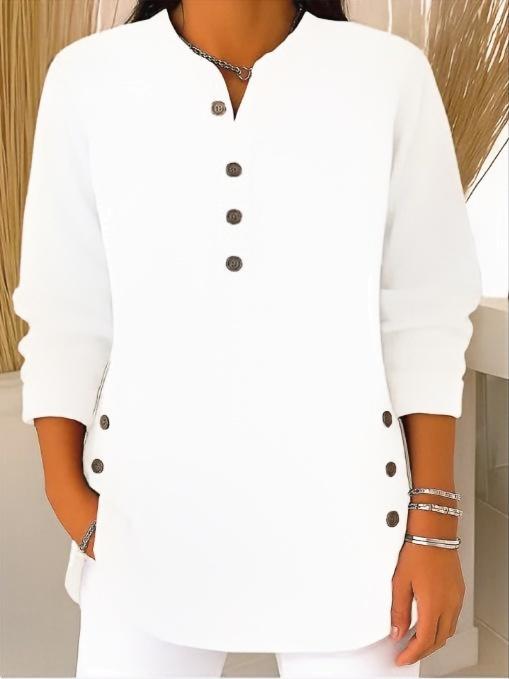 Women's plisse tunic blouse with stand-up collar, button placket and side decorative buttons Mune Fashion