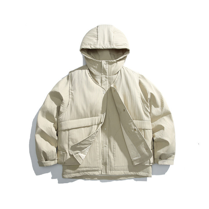 Unisex Padded Hooded Jacket with Removable Vest Insert and Ribbed Texture Mune Fashion
