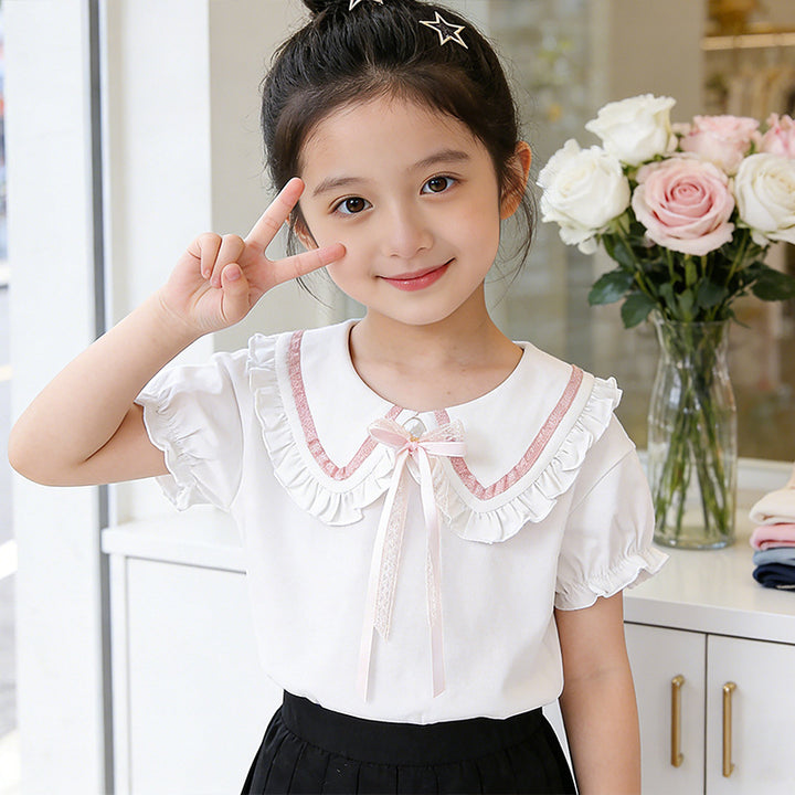 Girl's blouse with ruffle details and decorative collar Mune Fashion