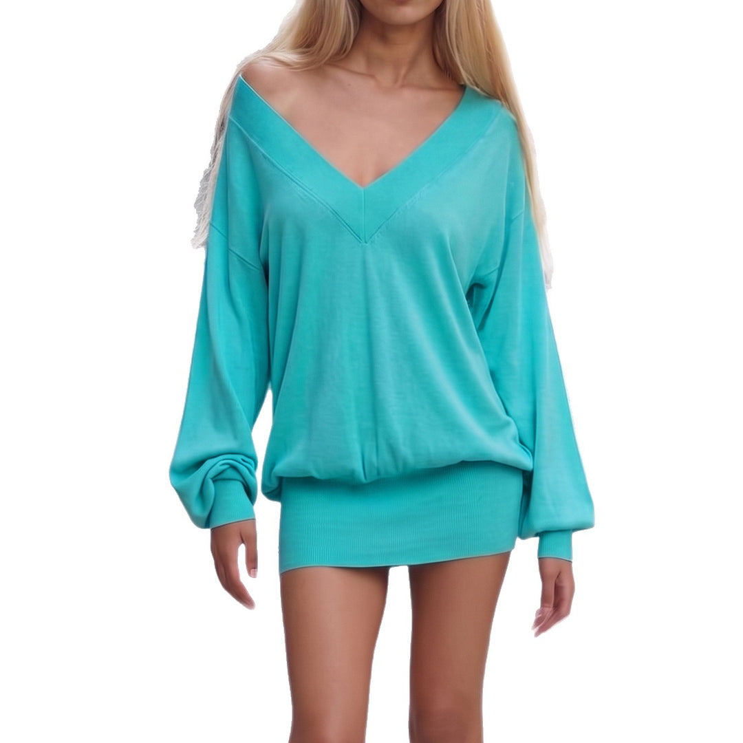Women Oversized Sweatshirt with V-Neck and Balloon Sleeves Mune Fashion