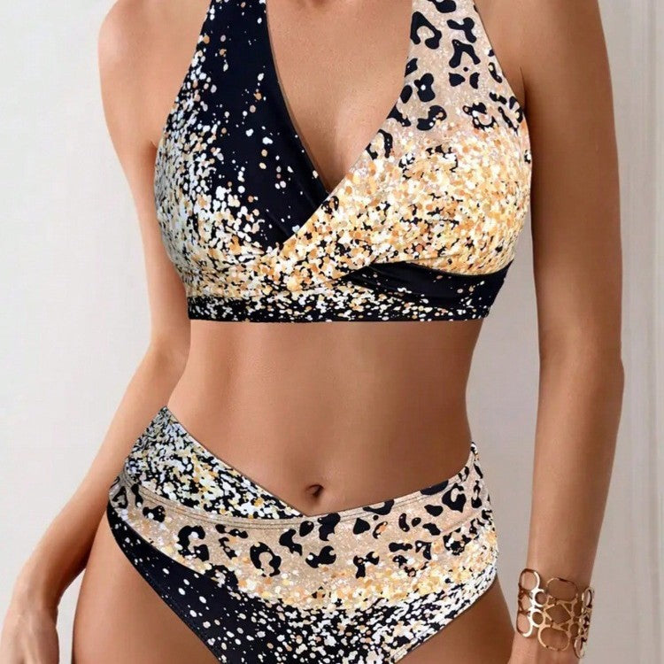 Women's High-Waisted Bikini Set with Playful Knot and Shimmering Accents Mune Fashion