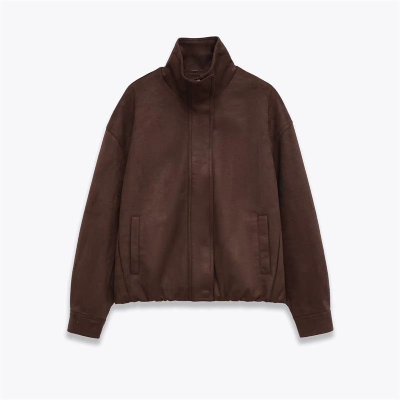 Men's velour imitation blouson with high stand-up collar, concealed zip and elastic hem Mune Fashion