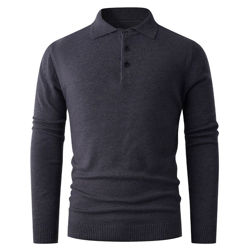Men's Fine Long Sleeve Polo Collar Sweater with Three Button Placket and Slim Silhouette Mune Fashion