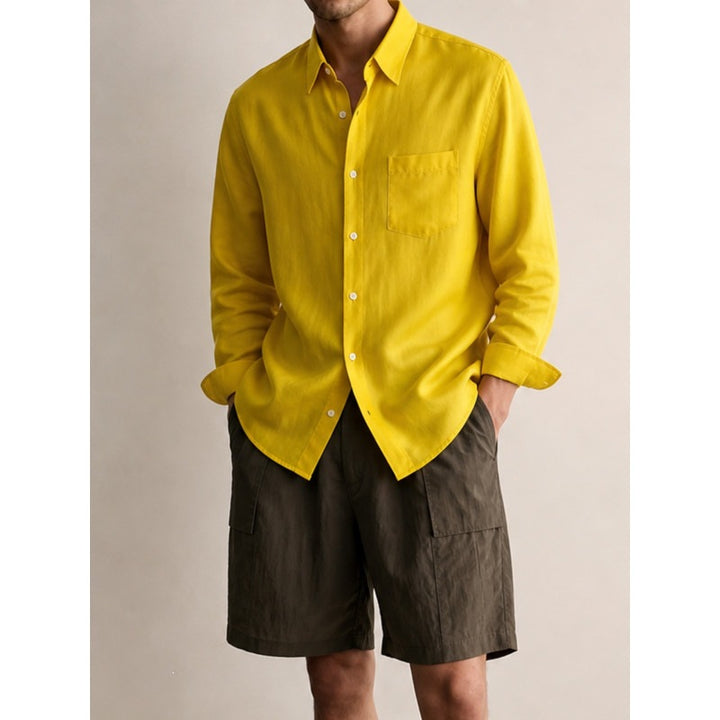 Men's Lightweight Linen-Cotton Shirt with Chest Pocket and Relaxed Fit Mune Fashion