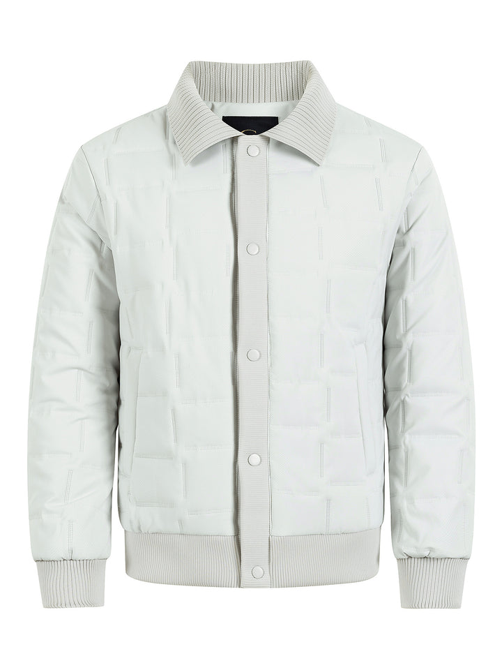 Men's Padded Bomber Jacket with Ribbed Collar and Square Quilting Mune Fashion