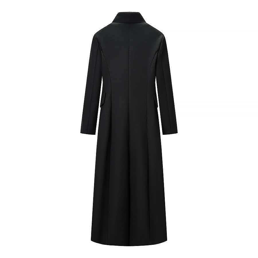 Women Tailored Longline Coat with Emphasized Shoulder Area and One-Button Closure Mune Fashion