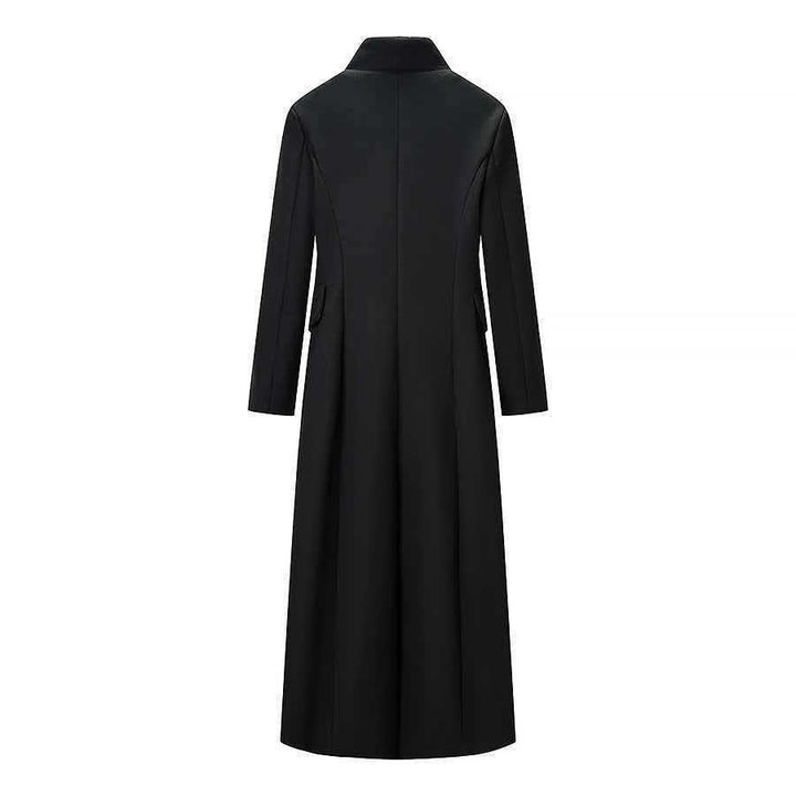 Women Tailored Longline Coat with Emphasized Shoulder Area and One-Button Closure Mune Fashion