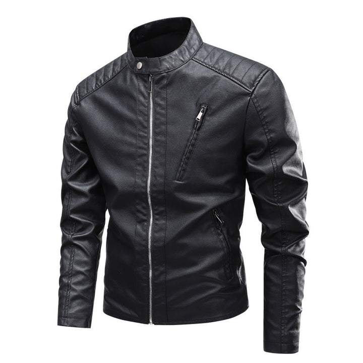Men's Fashion Faux Leather Jacket with Stand-Up Collar and High-Quality Zippers Mune Fashion