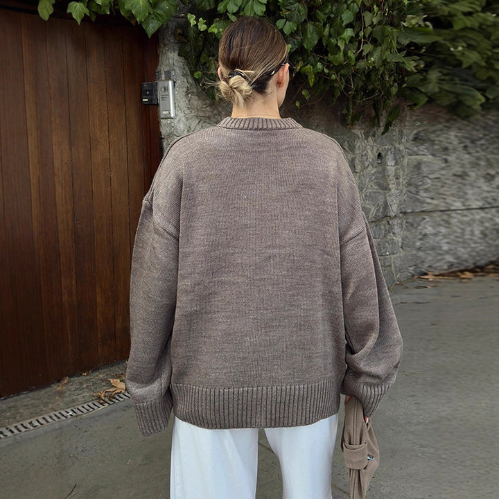 Women's Oversized Fine Knit Sweater with Round Neck & Extended Cuffs Mune Fashion