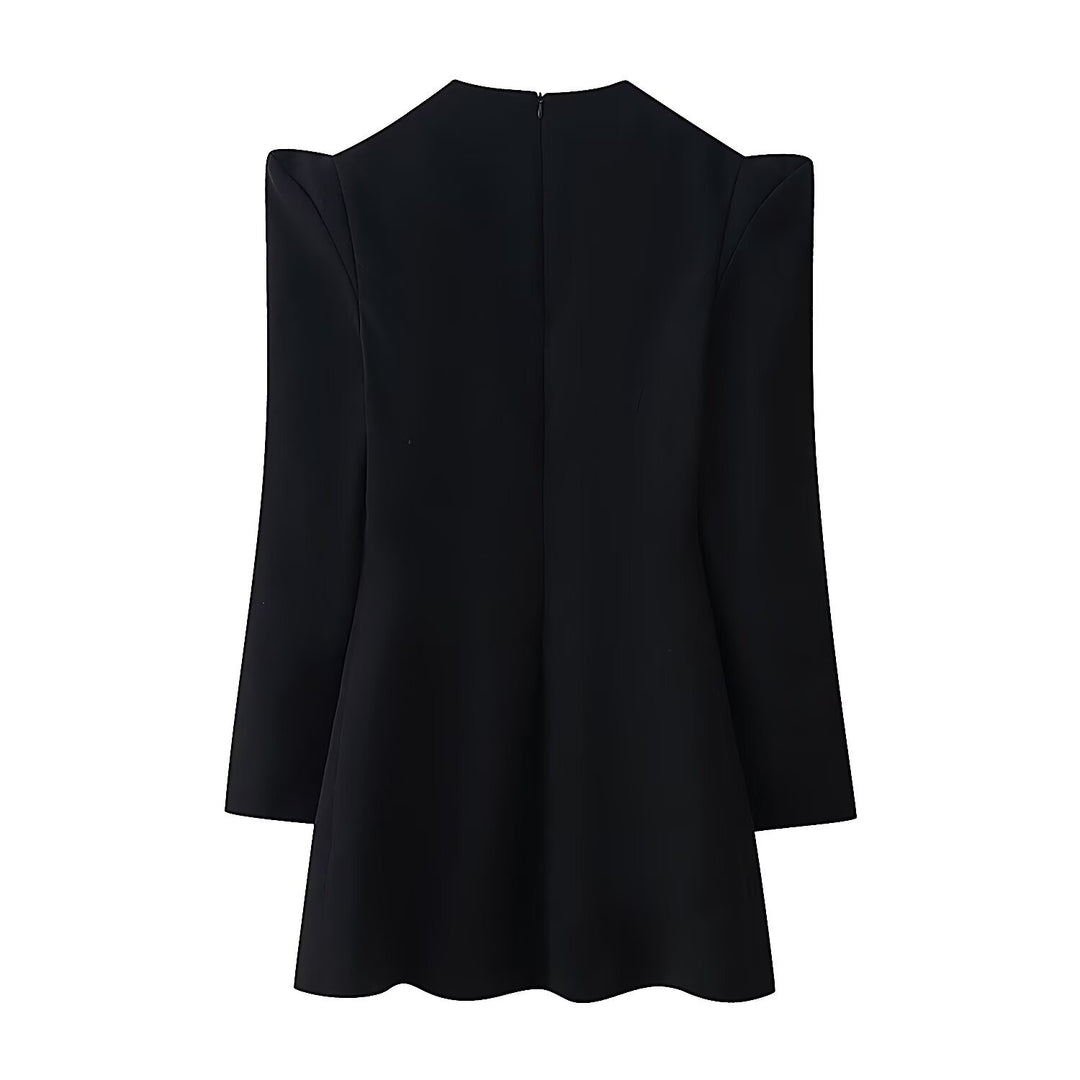 Women’s Short Shift Dress with Cut-Out, Emphasized Shoulder Area and Decorative Buttons Mune Fashion