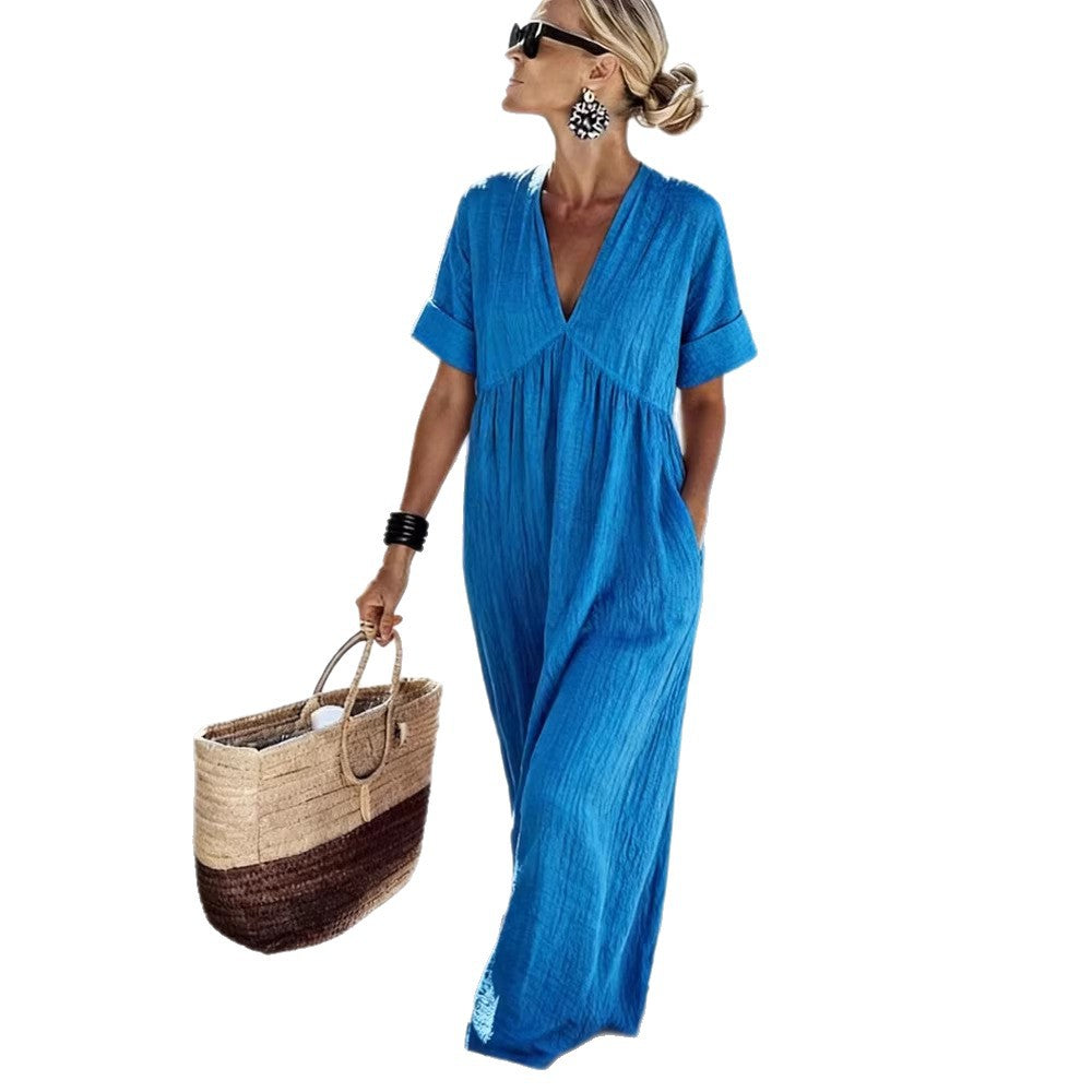 Women's maxi dress with a casual cut and side pockets Mune Fashion