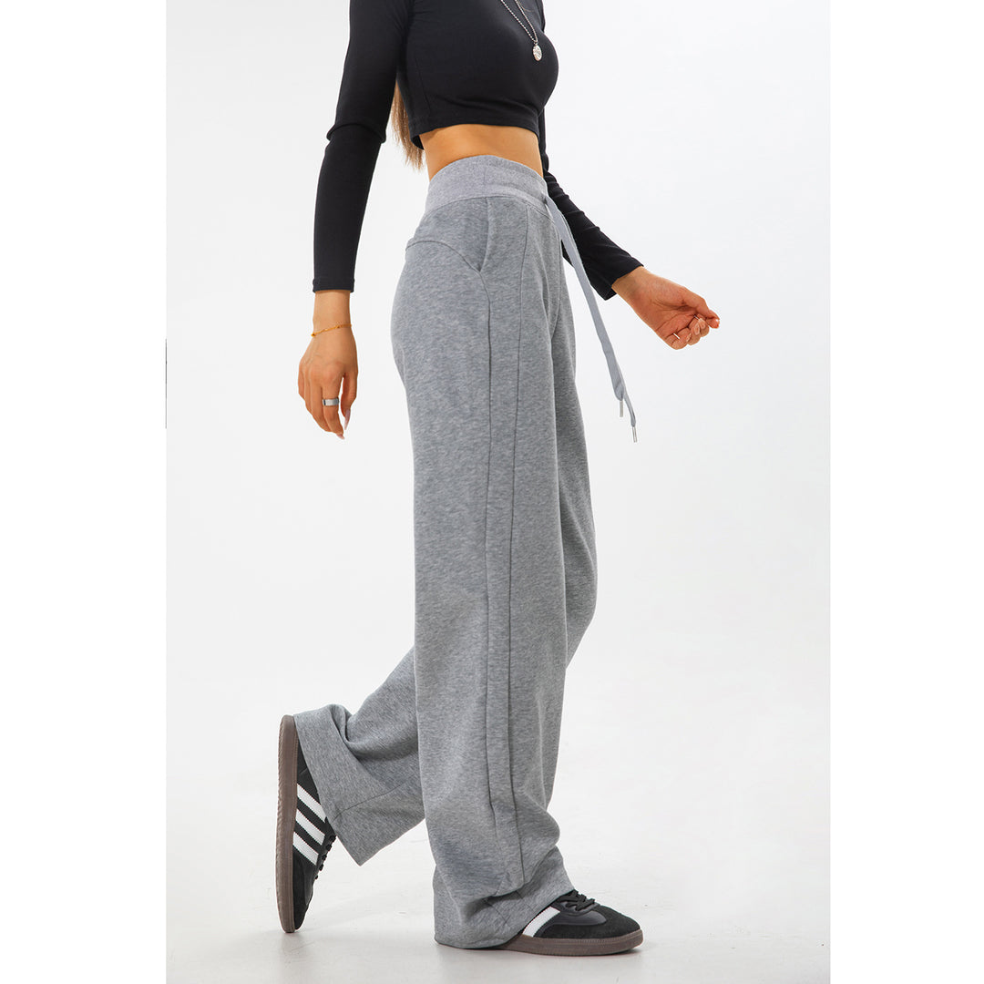 Women's Loose High-Waist Sweat Palazzo Pants with High Elastic Waistband and Drawstring Mune Fashion
